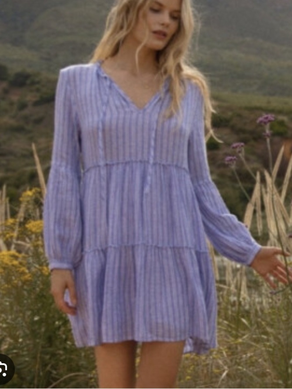 Rails Everly Ludlow Stripe Linen Blend Tiered Dress Blue White Coastal - Large